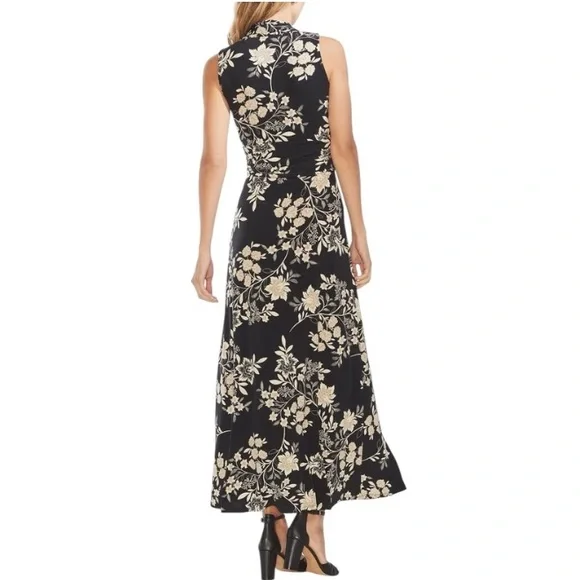Vince Camuto Black & Beige Floral Maxi Dress Large - Picture 2 of 9